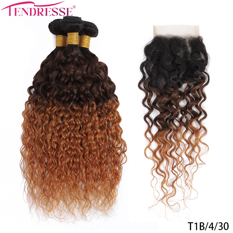 Deep Wave 3 Bundles With Closure - 12A, mèches de cheveux brésiliens ombrés,